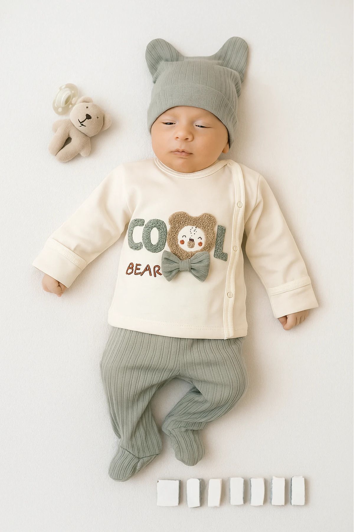 Çıldırıns Cool Bear Nakışlı 3 Parça Zıbın Seti
