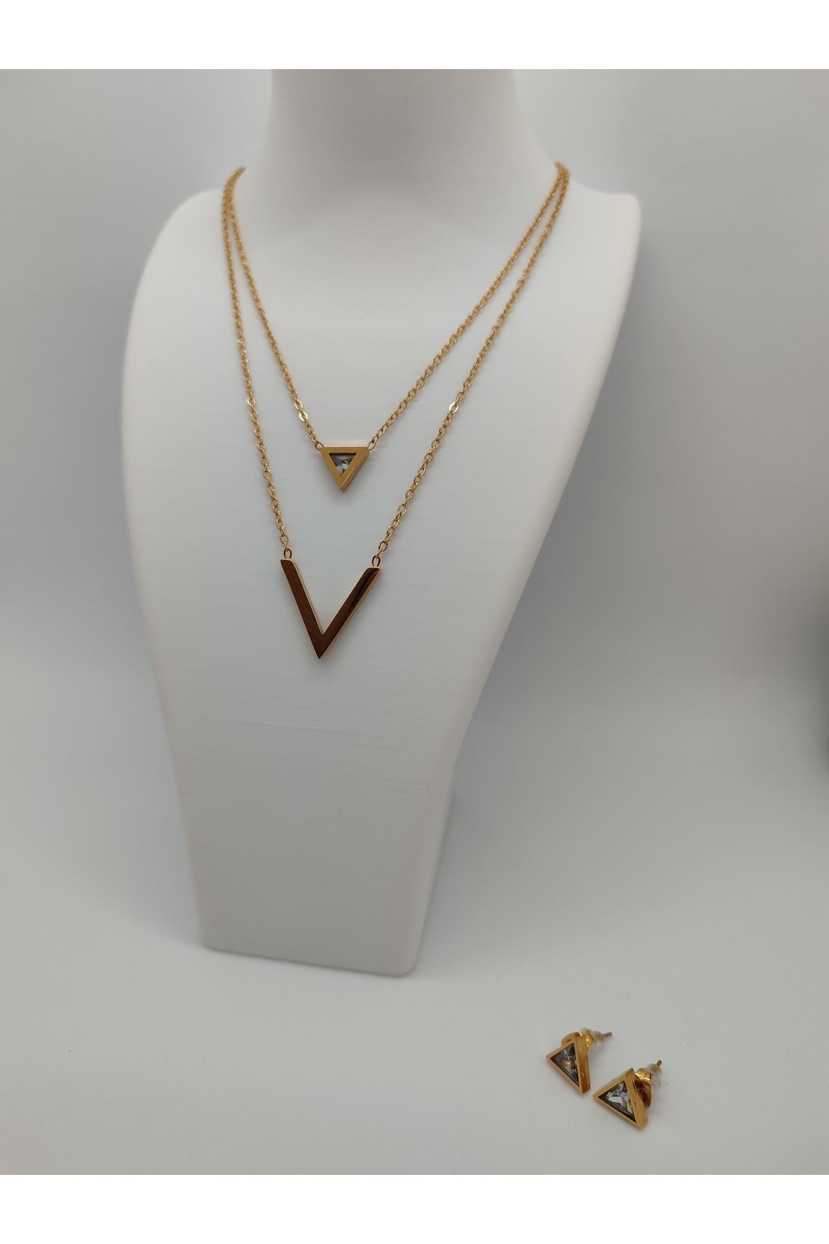Valora Çelik 14K Altın Kaplama 2li Kolye Küpe Takımı