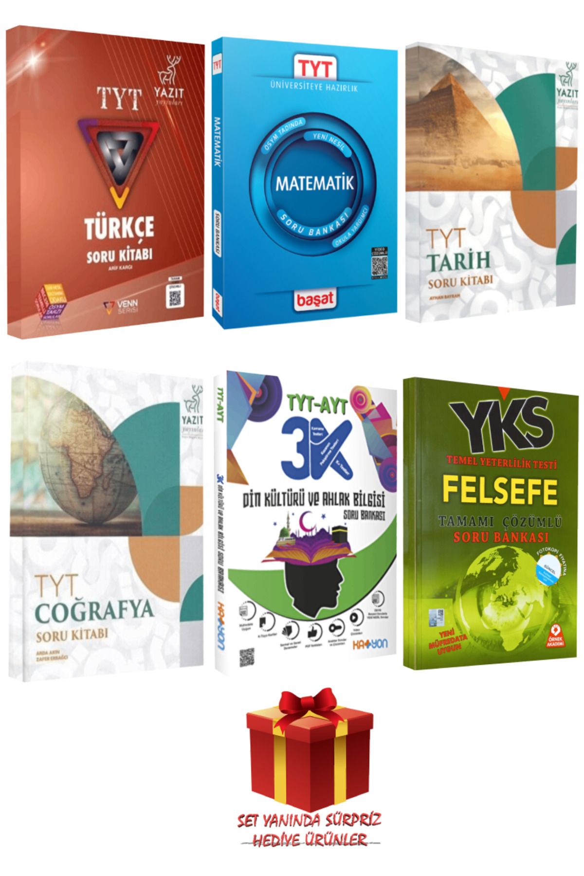 Yazıt Yayınları TYT Seti: Türkçe+Matematik+Tarih+Coğrafya+Din Kültürü ve Ahlak Bilgisi+Felsefe Soru Bankası+Hediye