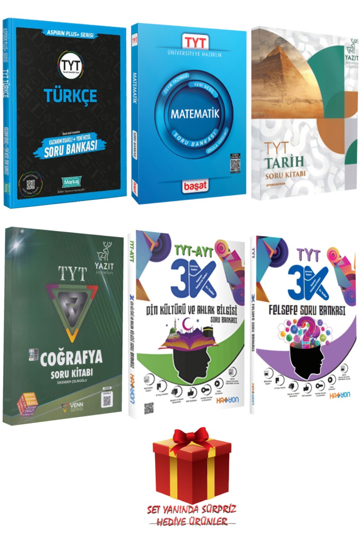 Başat Yayınları TYT Seti: Türkçe+Matematik+Tarih+Coğrafya+Din Kültürü ve Ahlak Bilgisi+Felsefe Soru Bankası+Hediye