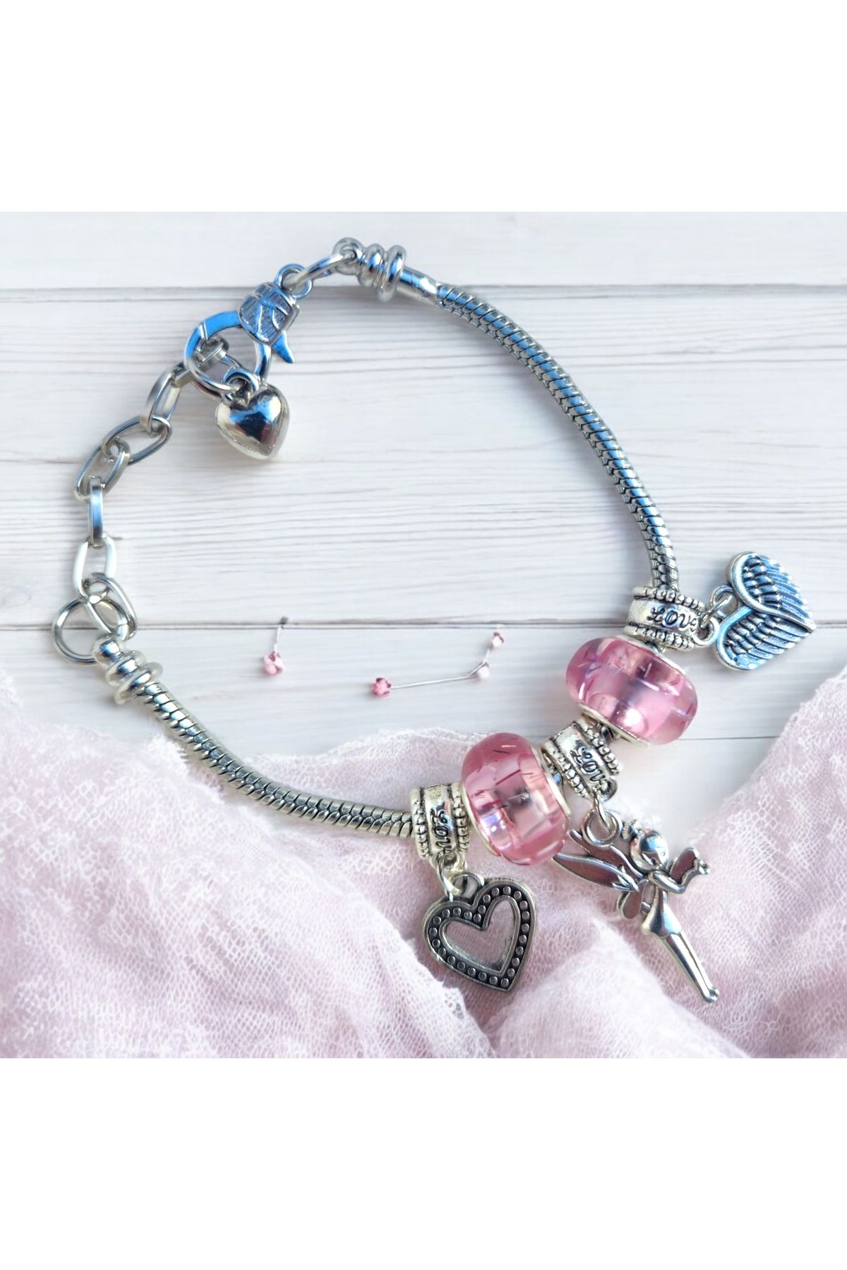 GIHANDMADE Peri Masalı Yılan Charm Bileklik – Pembe Cam Taşlı Ayarlanabilir Kadın Bileklik