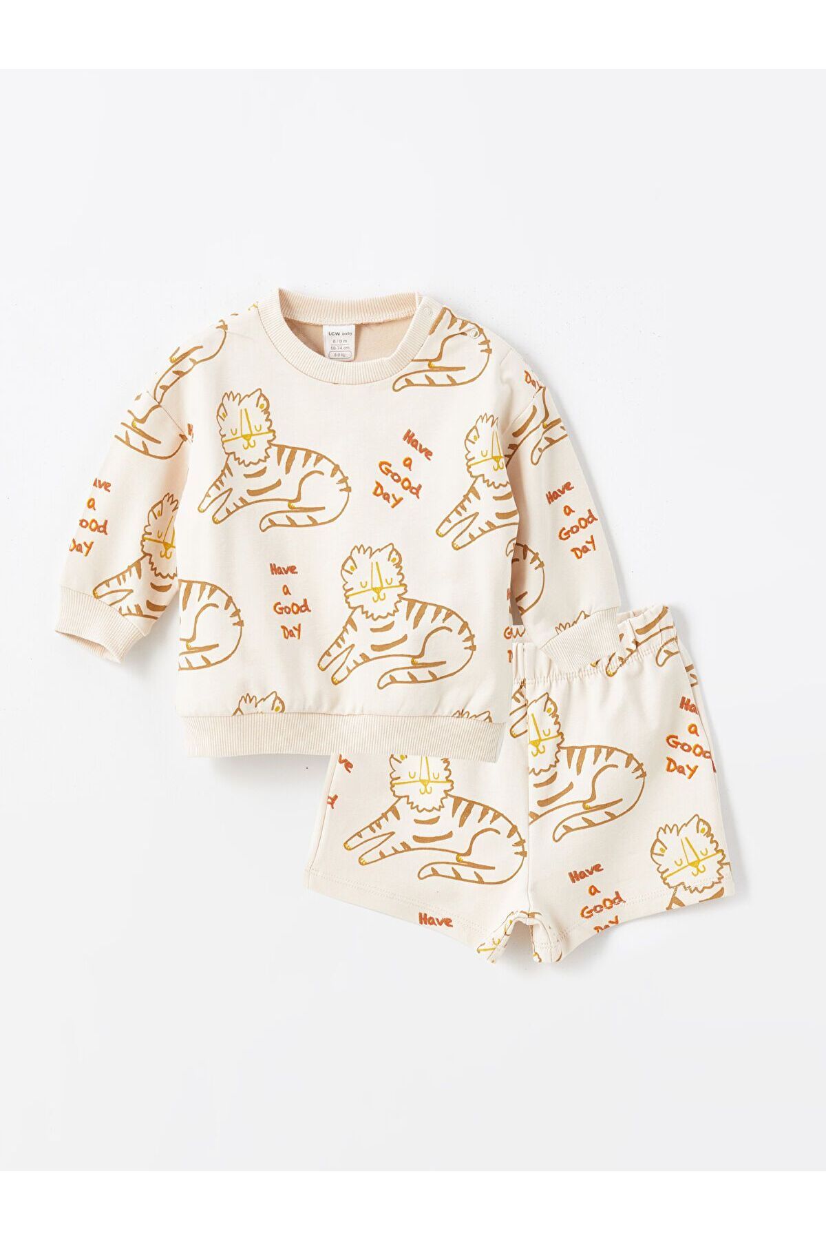 LC Waikiki Bisiklet Yaka Uzun Kollu Erkek Bebek Sweatshirt ve Şort 2'li Takım