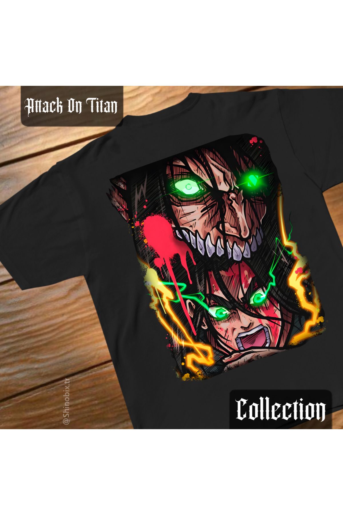SHINOBIX Attack On Titan Anime Eren Yeager Attack Titan Transform Oversize Baskılı T-Shirt