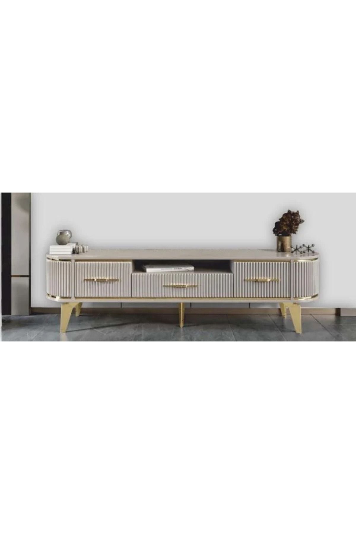 Yuvaset Home 2 Kapılı 1 Çekmeceli Kapuçino Oval Tv Sehpası