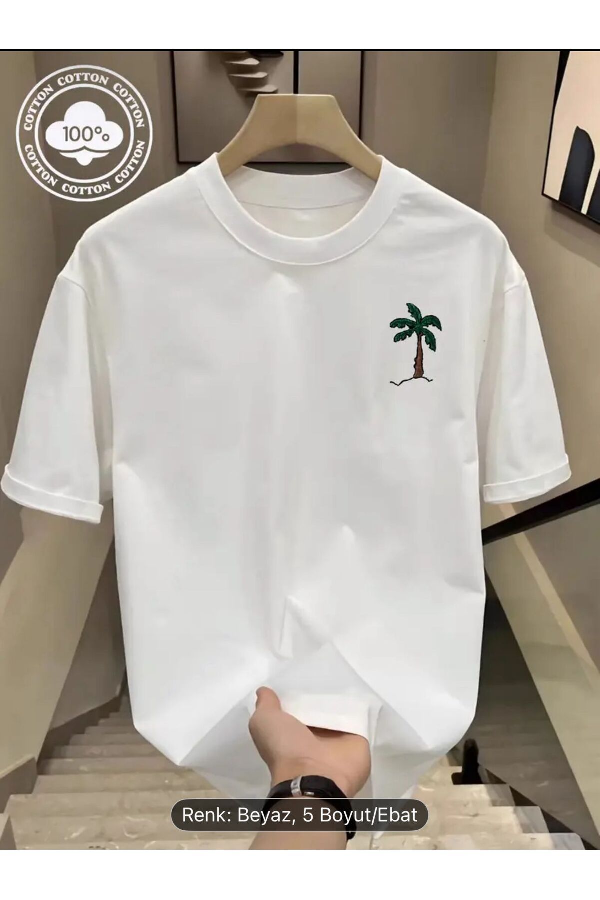 ELZE MODA A KALİTE Erkek Palmiye Baskılı Oversize TSHİRT