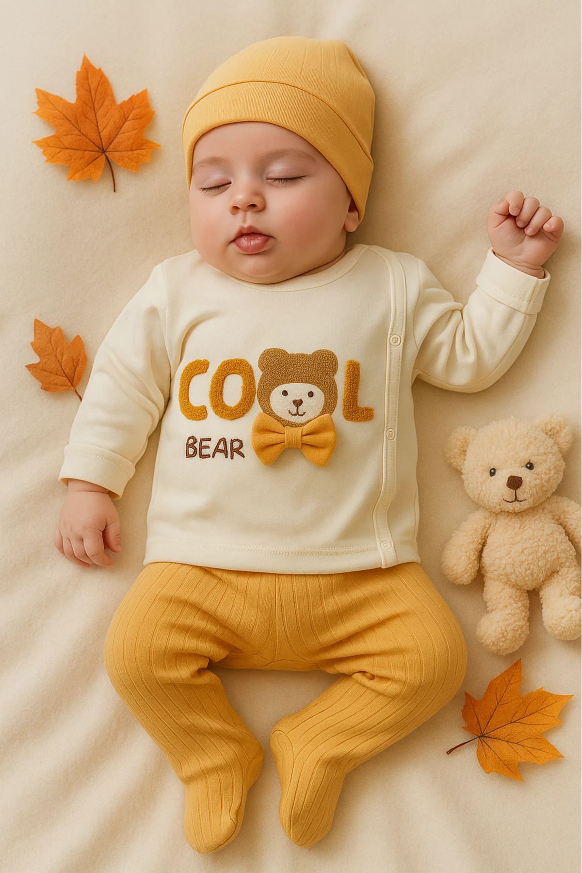 Çıldırıns Cool Bear Nakışlı 3 Parça Zıbın Seti