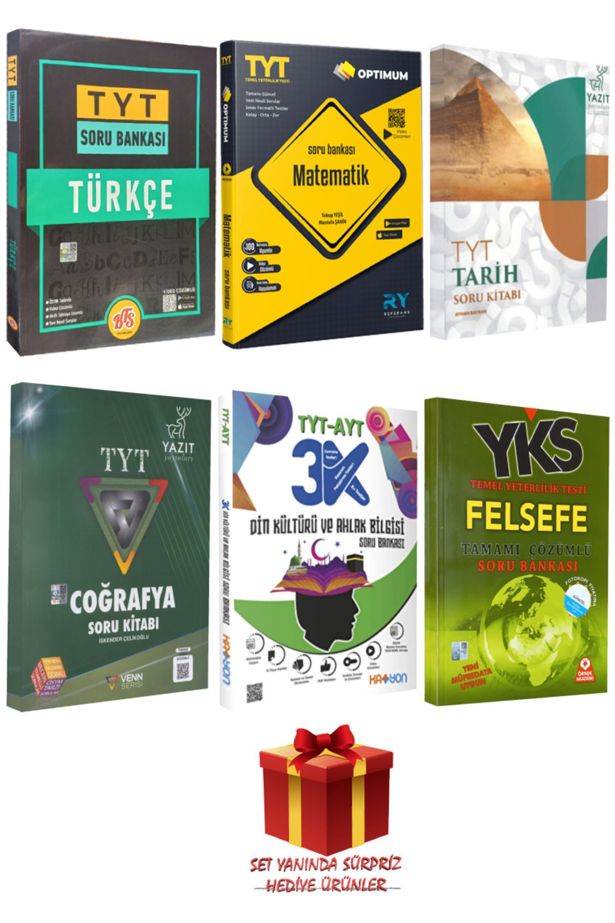 Yazıt Yayınları TYT Seti: Türkçe+Matematik+Tarih+Coğrafya+Din Kültürü ve Ahlak Bilgisi+Felsefe Soru Bankası+Hediye