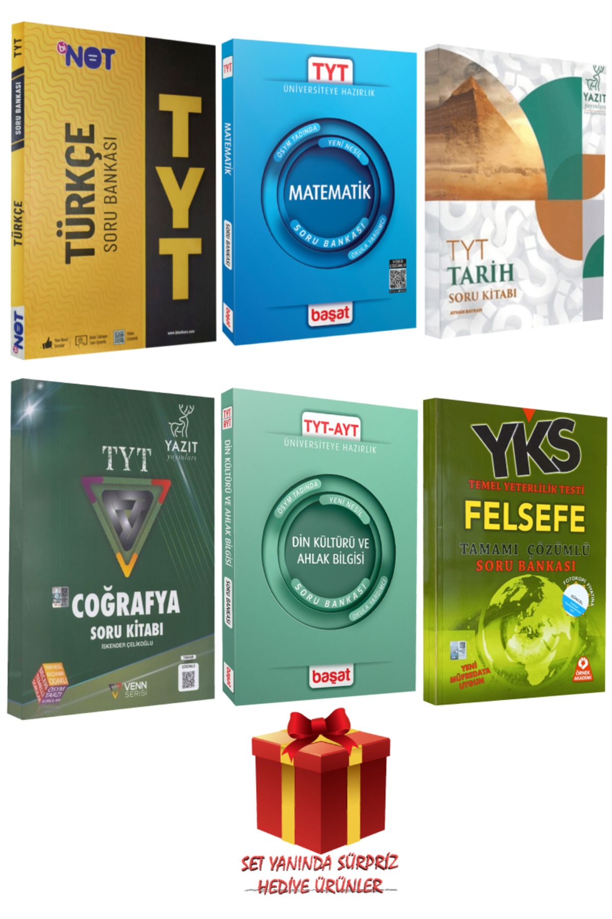 Başat Yayınları TYT Seti: Türkçe+Matematik+Tarih+Coğrafya+Din Kültürü ve Ahlak Bilgisi+Felsefe Soru Bankası+Hediye
