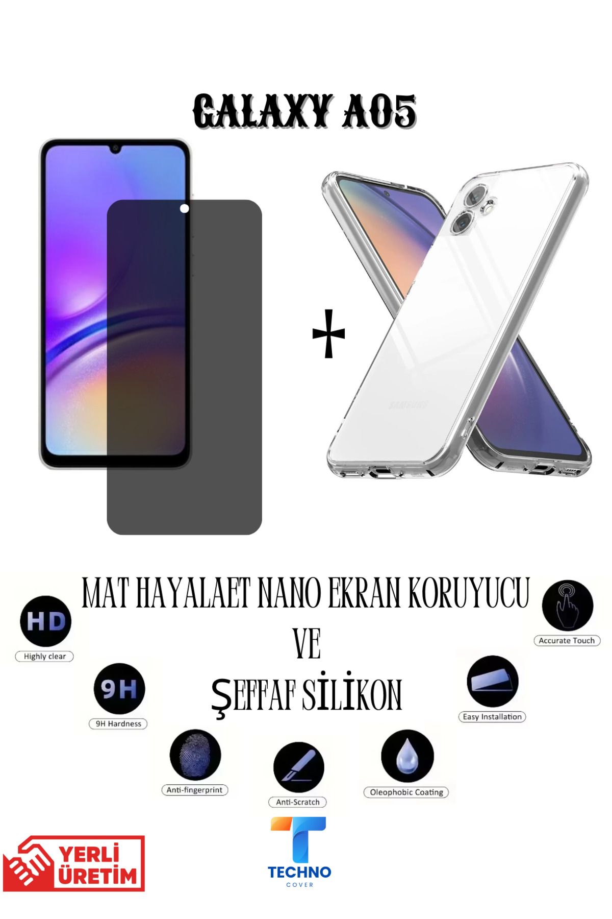 foxpower Samsung A05 Mat Hayalet Nano Ekran Koruyucu vemŞeffaf Kılıf 2li Avantajlı Paket