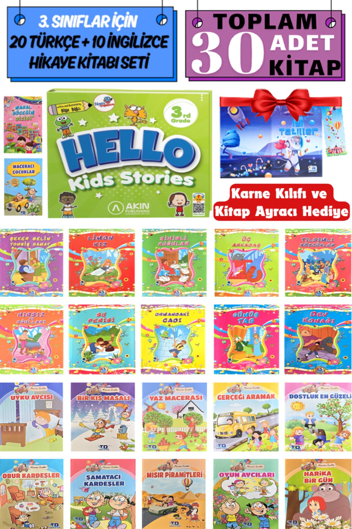 Altınpost Yayınları 3. Sınıflar İçin Toplam 30 Kitap Hikaye Seti: 20 Türkçe+10 İngilizce Hikaye Kitabı+Hediye