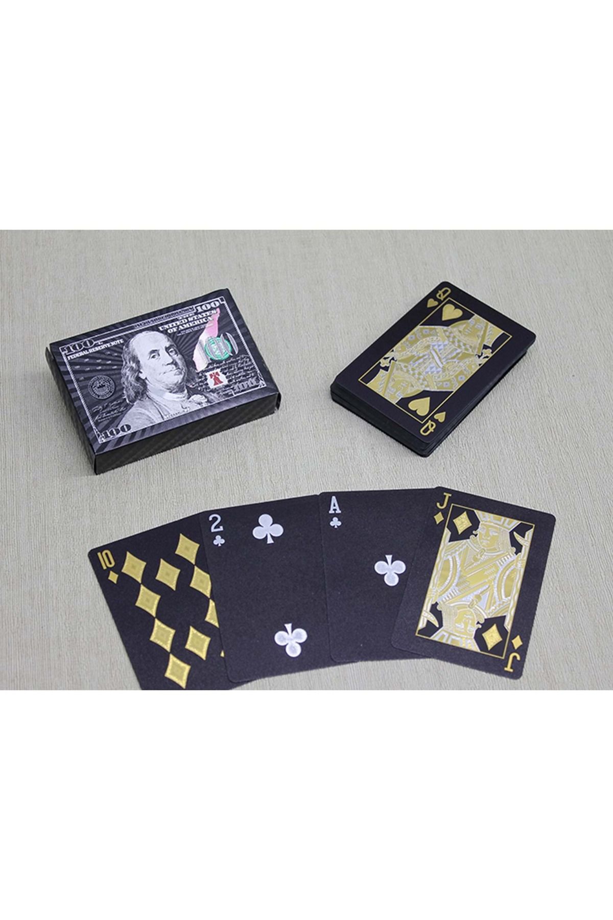 Store Gümüş Dolar Tasarımlı Siyah İskambil Oyun Kartı 9*6 Cm