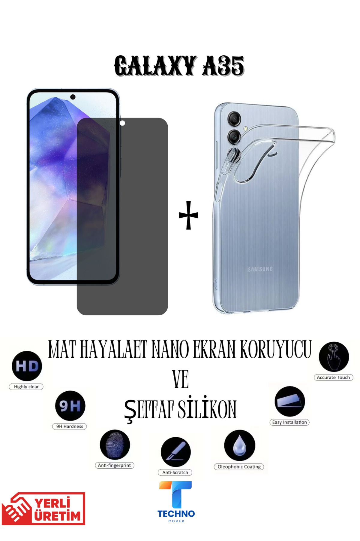 foxpower Samsung A35 Mat Hayalet Nano Ekran Koruyucu vemŞeffaf Kılıf 2li Avantajlı Paket
