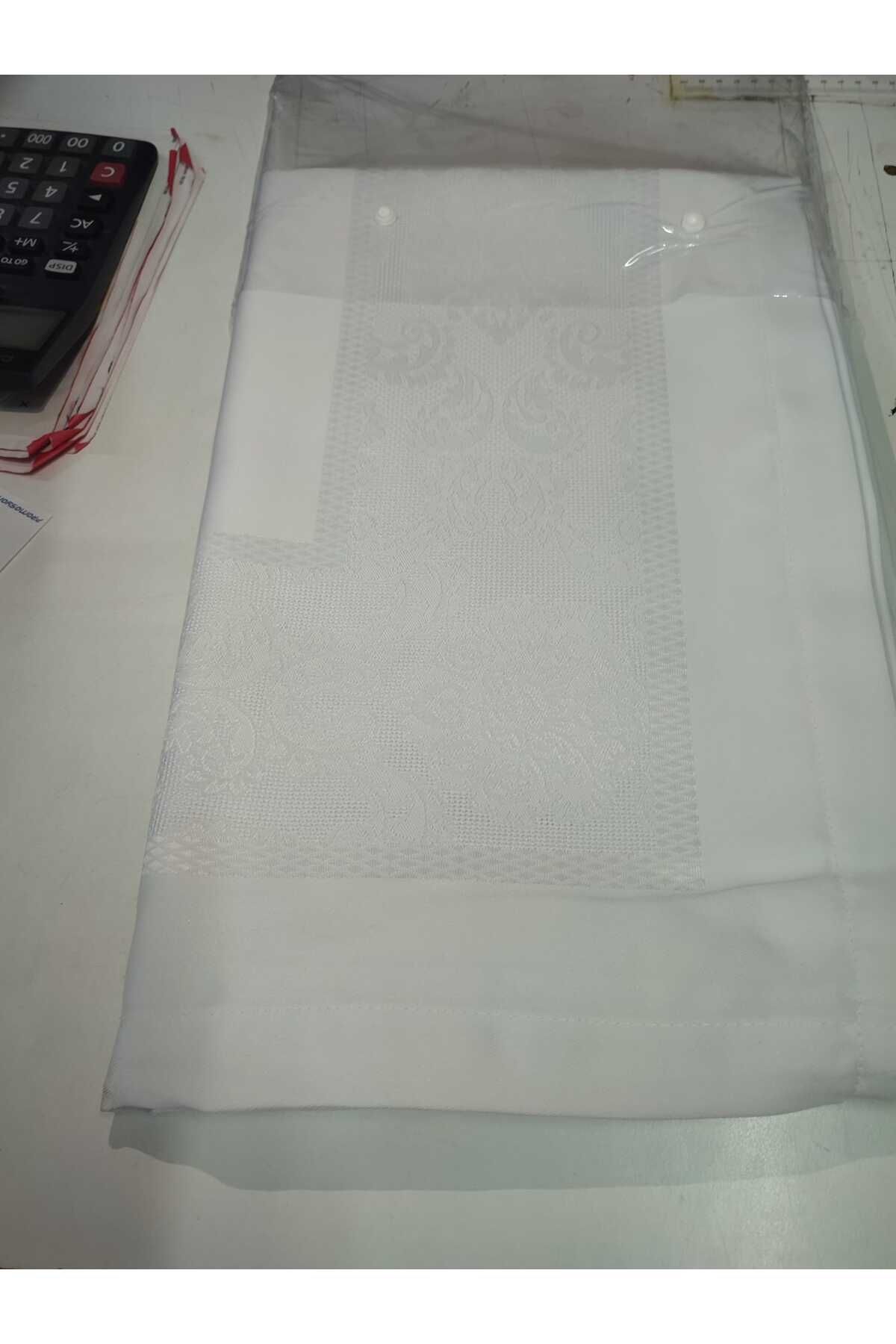 Işık Home Tekstil & Ambalaj Desenli Leke Tutmaz Su Geçirmez 160 x 220 Cm Lüks 8 Kişilik Beyaz Masa Örtüsü