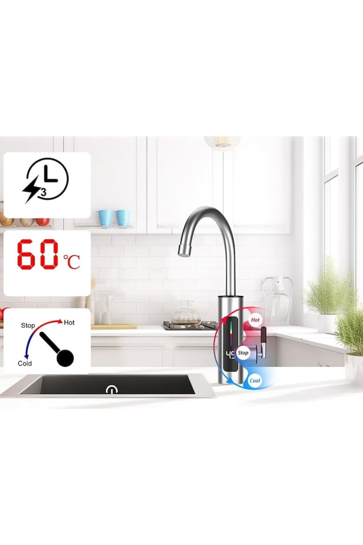 OEM-Instant Electric Faucet APF® 3000W, LCD Display, 360° Rotation + Self-Adhesive Support 3