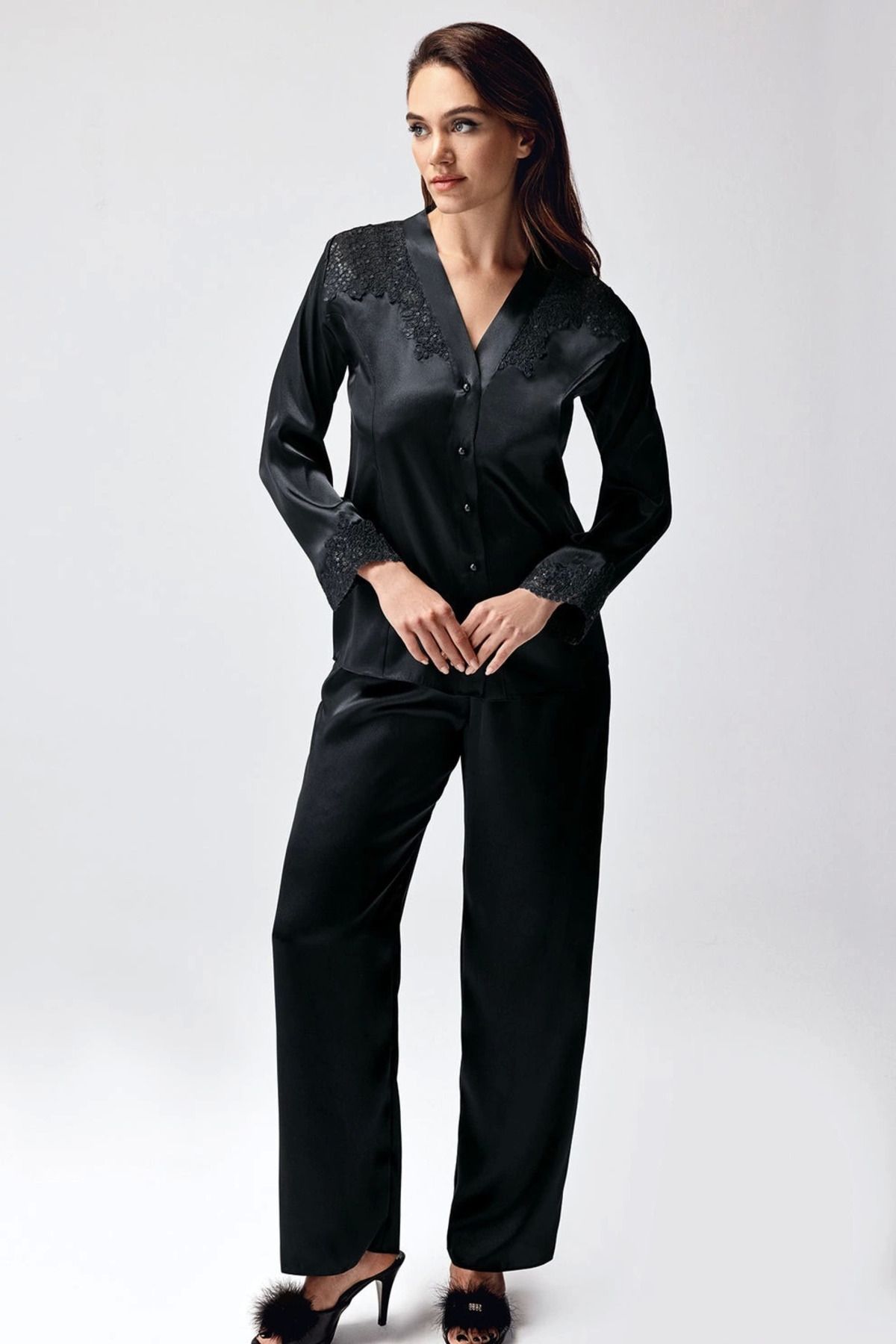 ARONA Freshness 9950-PT Saten Dantel Detaylı Pijama Takımı