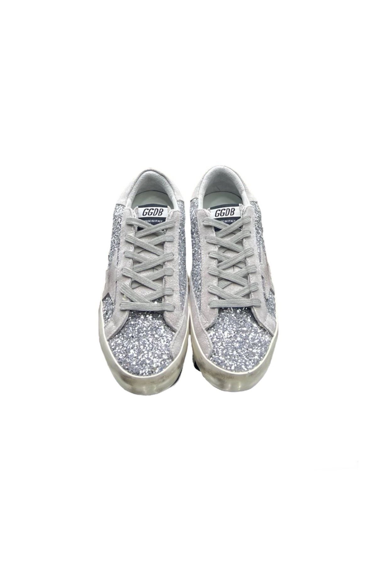 Globalux Women's Super-Star İn Silver Glitter - Gldn Goose Kadın Sneakers Ayakkabı - Gümüş Simli Sneaker