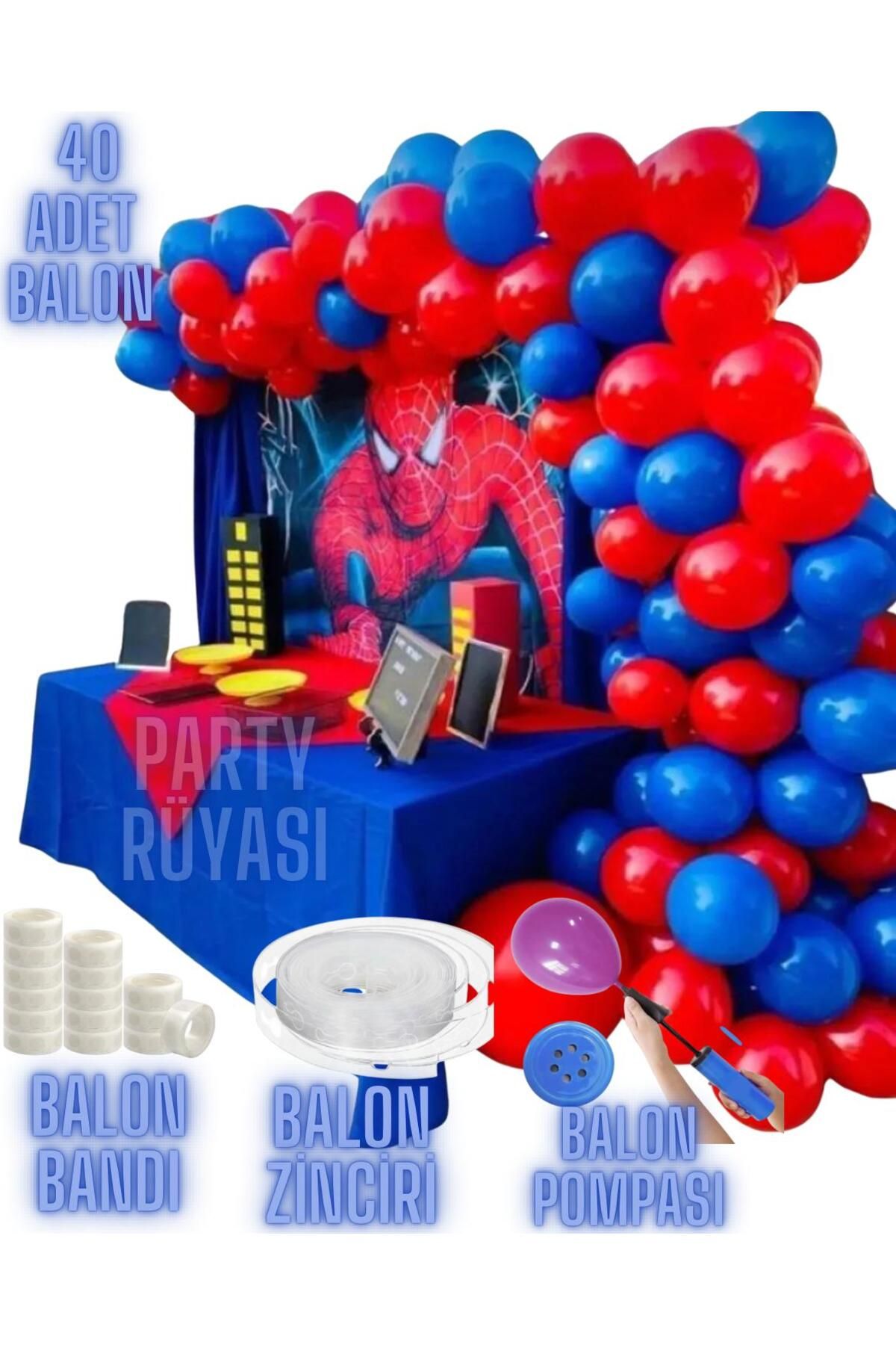 partyrüyası Örümcek Adam Doğum Günü Balon Konsepti Seti 50 Adet Balon -(Balon Zinciri-Balon Bandı-Balon Pompası)