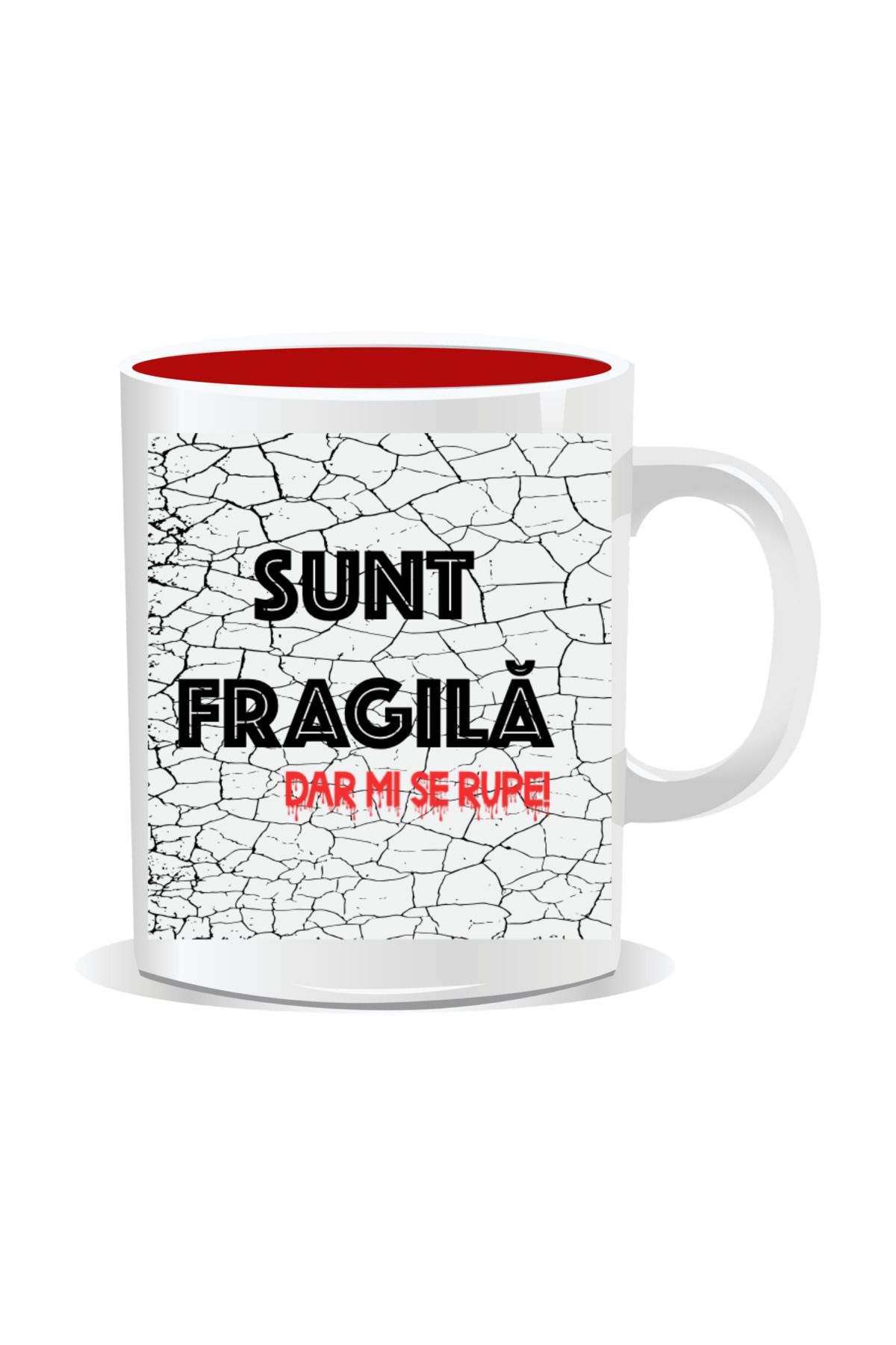 OEM-Personalized mug with funny message, I'm fragile but I break - Red interior 1