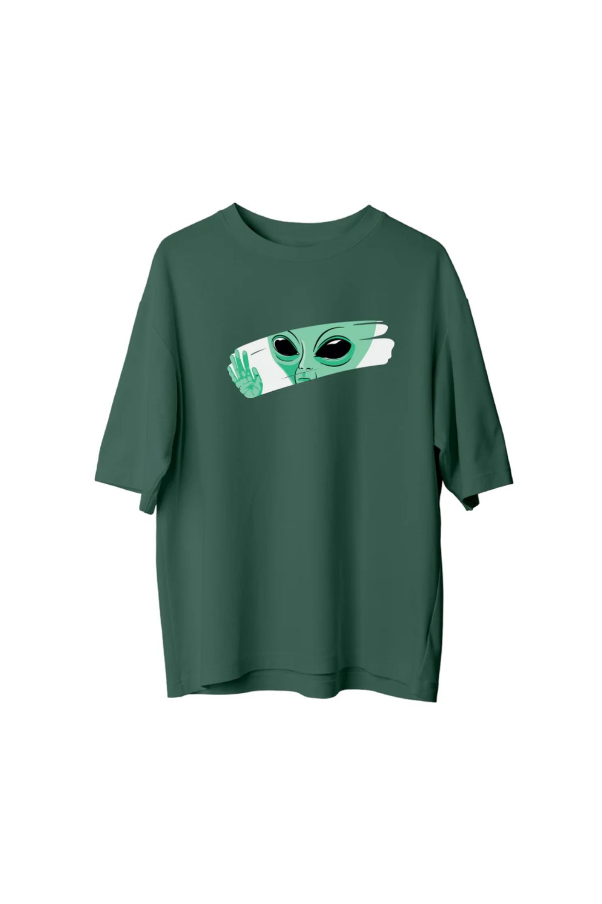 Koklonmoda Büyük Beden Unisex Uzaylı Baskılı Oversize T-Shirt