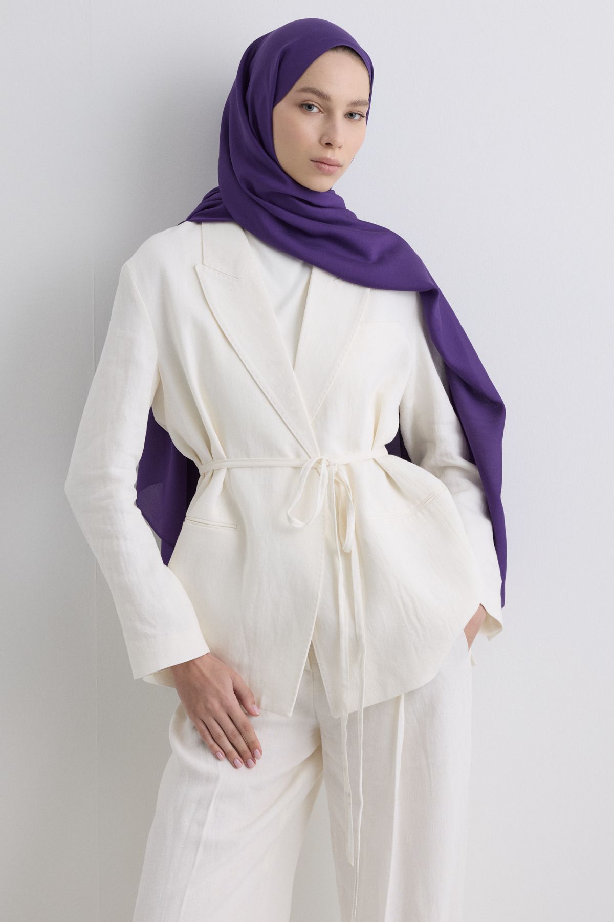 FENZA SCARF Paris İpeği Şal - Patlıcan Moru