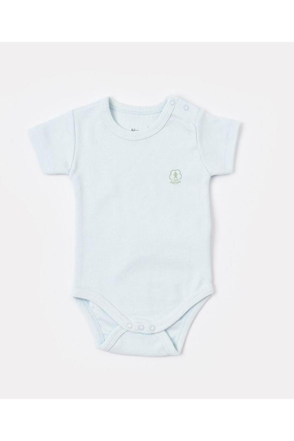 Bibaby Erkek Bebek Kısa Kol Organik Pamuk Bebek Body Mavi Set 3 - 3-24 Ay - Çıtçıtlı Bady
