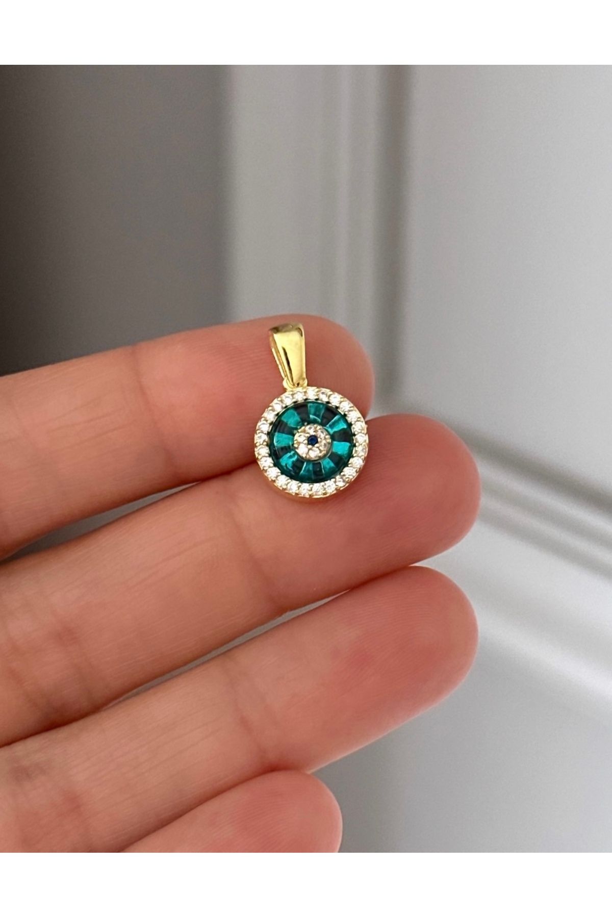 emy by emel luxury silver jewelry Altın Kaplama Cam Göz Kolye Ucu 925 Ayar Gümüş