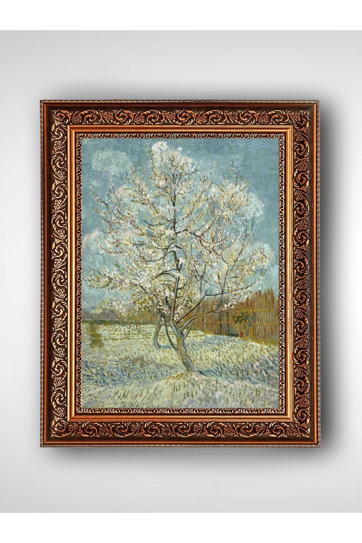 WoodyArts Van Gogh Pempe Şeftali Ağacı - Altın Renkli Vintage Çerçeve