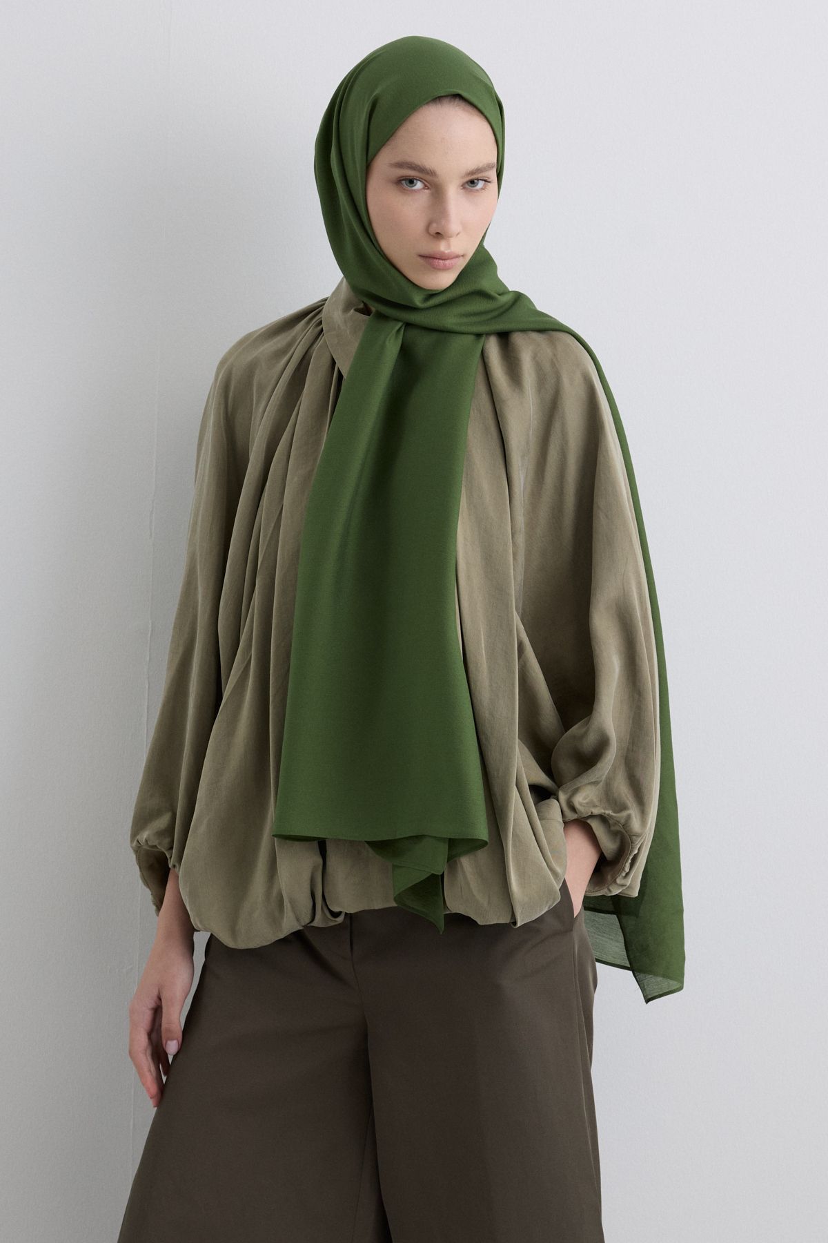 FENZA SCARF Paris İpeği Şal - Asker Yeşili