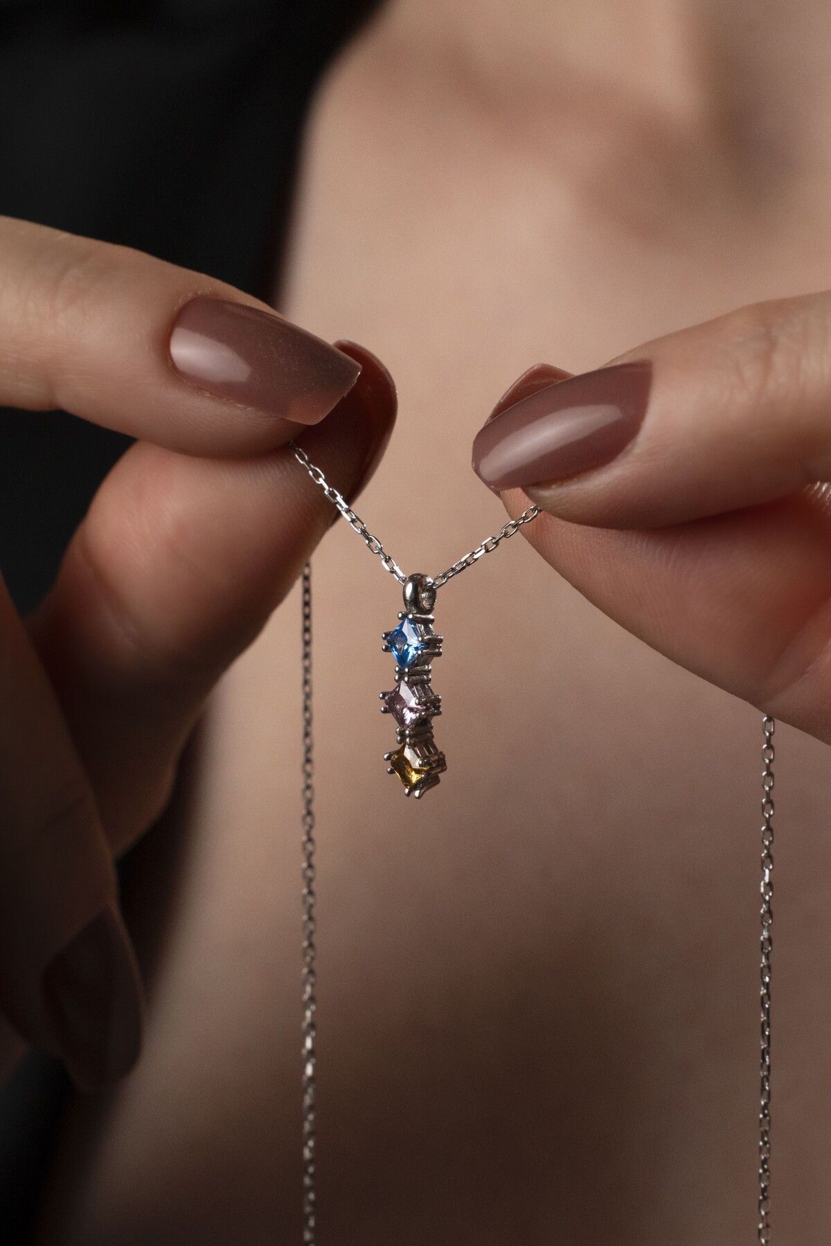 TigerxlJewellery 925 Ayar Gümüş Doğum Taşı Bar Kolye