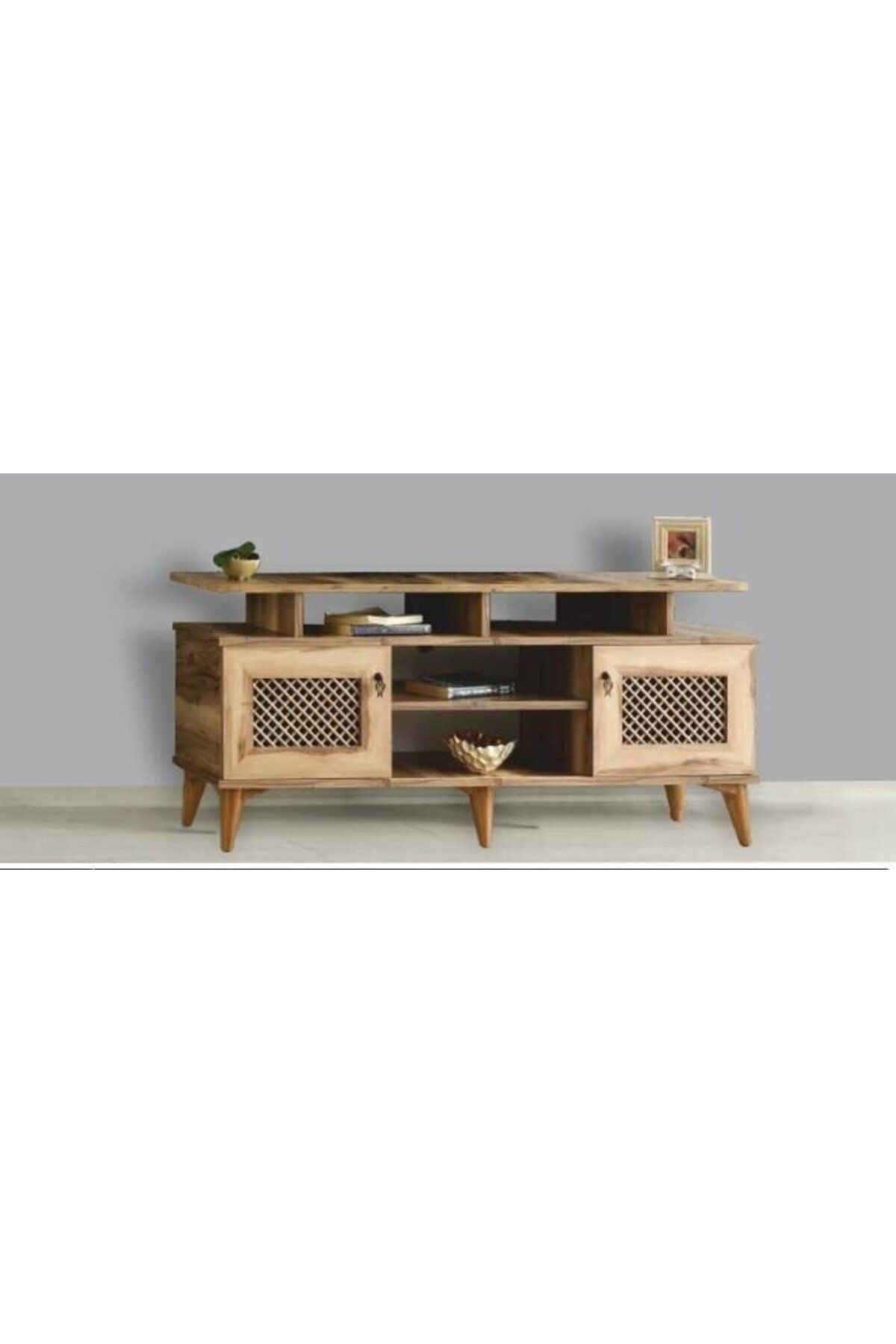 Yuvaset Home 2 Kapılı Çam Hasırlı TV Sehpası