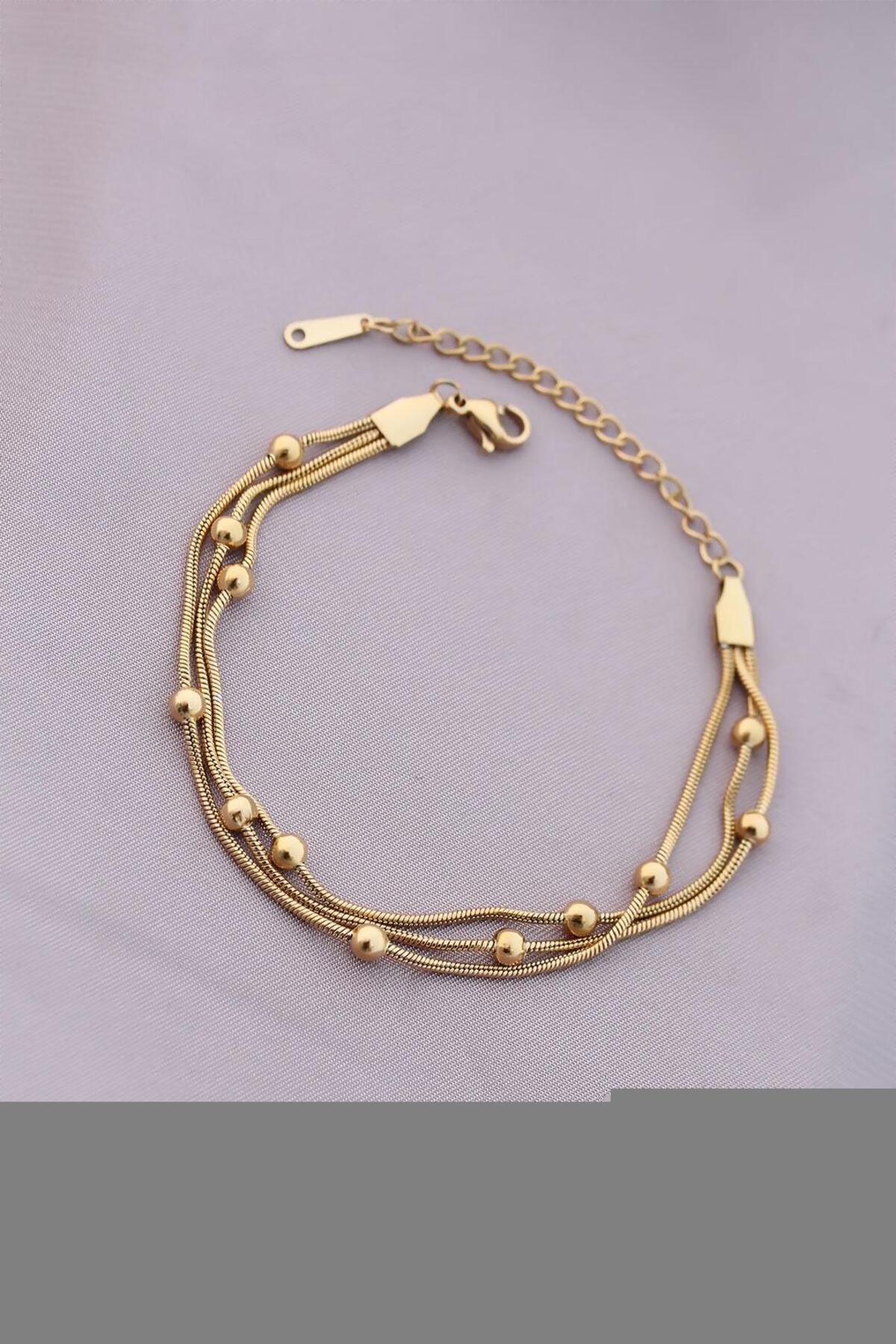 Lumina Jewelry ✨ Lumina Jewelry - 3 Sıralı Top Detaylı Paslanmaz Çelik Bileklik