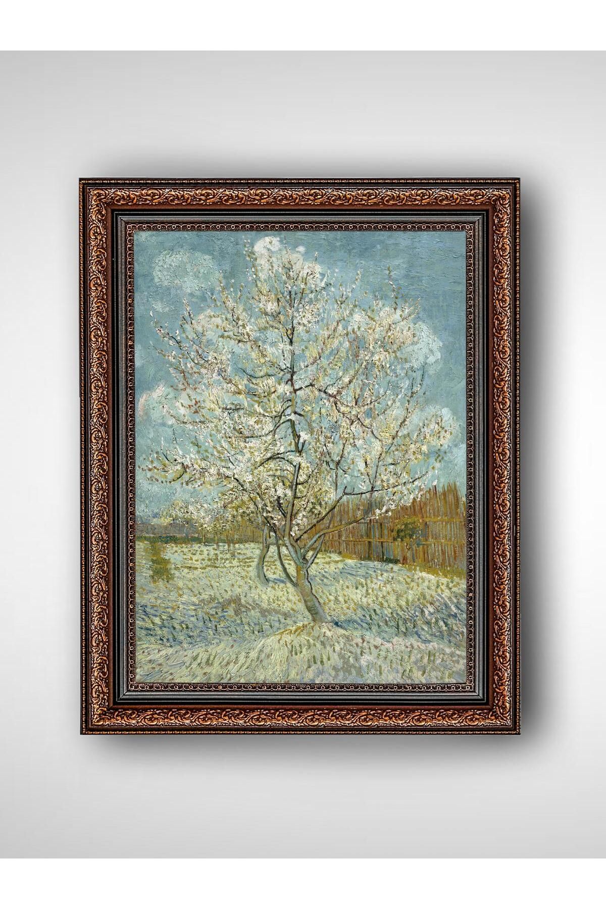 WoodyArts Van Gogh Pempe Şeftali Ağacı - Kahverengi Vintage Çerçeve