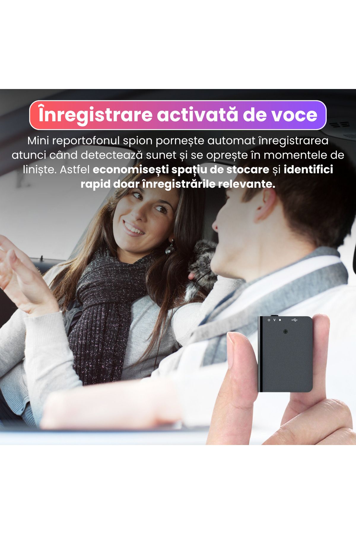 Spionescu-Mini spy recorder 16 GB, 60m range, 384 hours storage, voice activation, MP3 function 2