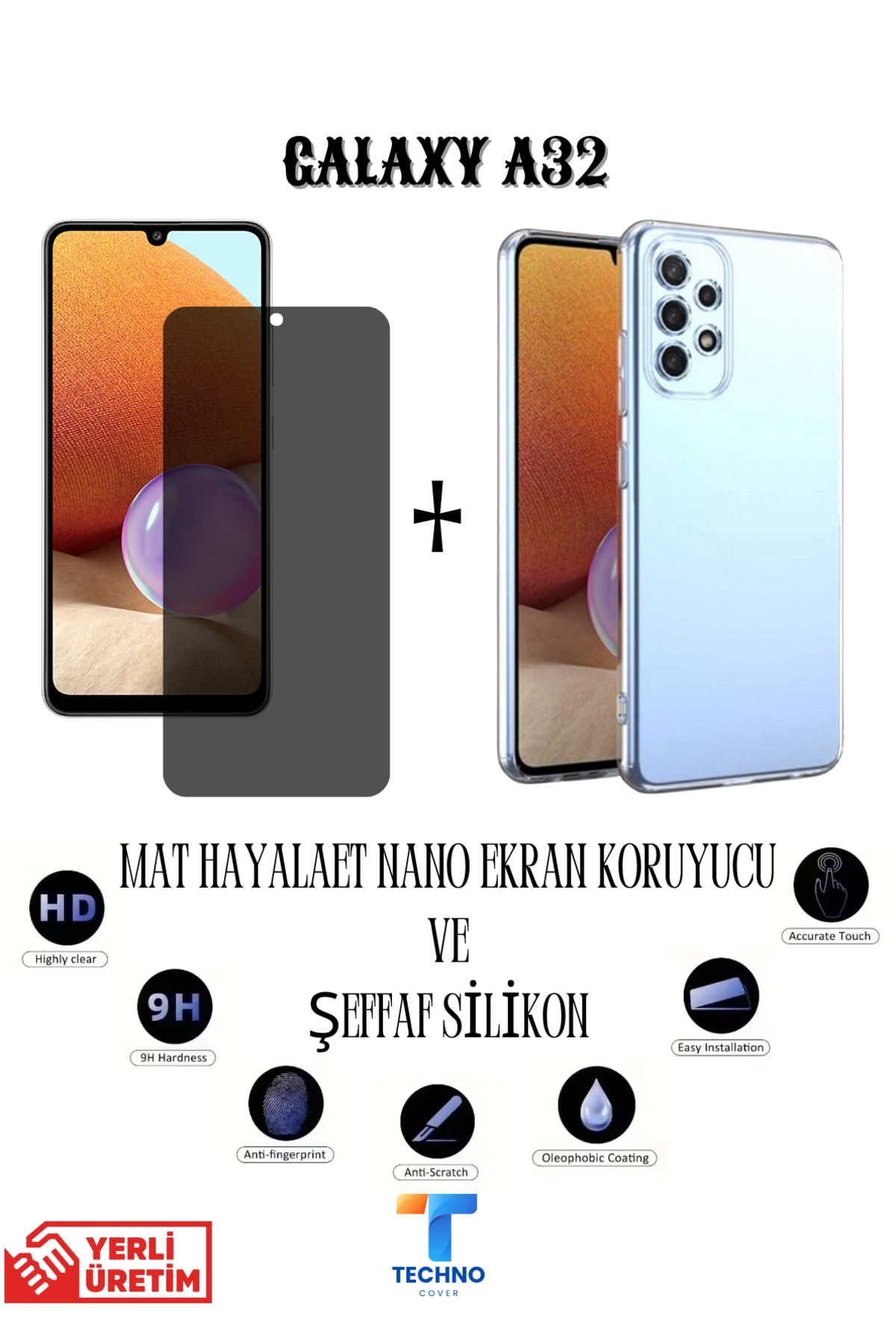 foxpower Samsung A32 Mat Hayalet Nano Ekran Koruyucu vemŞeffaf Kılıf 2li Avantajlı Paket