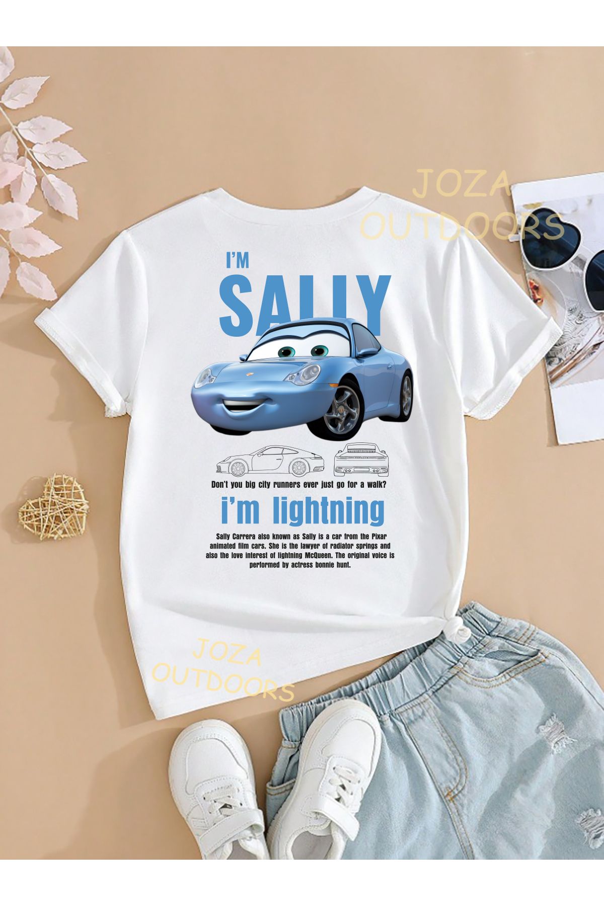 Jobia Outdoors Unisex Kız ve Erkek Mcqueen & Sally Tasarım SIRT Baskılı Renkli Çocuk Tekli T-shirt