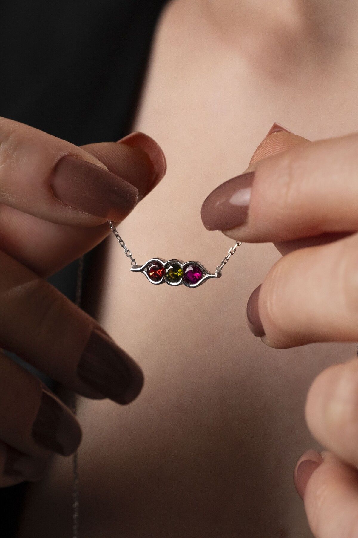 TigerxlJewellery 925 Ayar Gümüş Bezelye Kabuğu Doğum Taşı Kolye