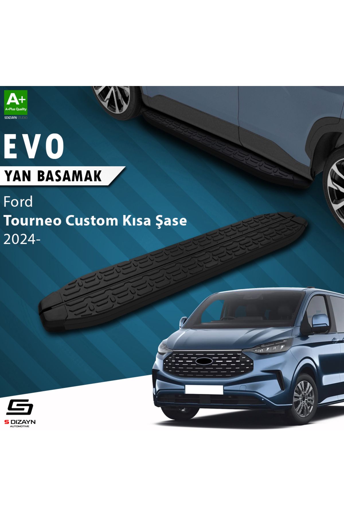 Life Tuning S-Dizayn Ford Tourneo Custom 2 Kısa Şase Evo Siyah Yan Basamak 223 Cm 2023 Üzeri A+ Kalite