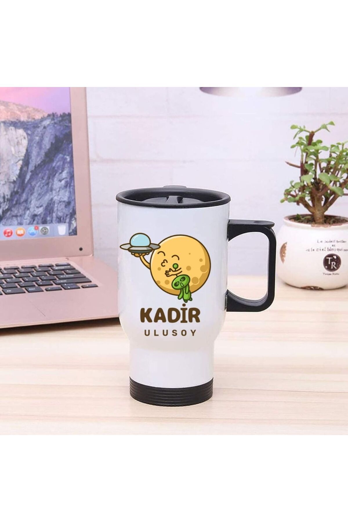 Hediye Vakti Kişiye Özel Kulplu Uzay Temalı Çelik Bardak Termos - 450mlt