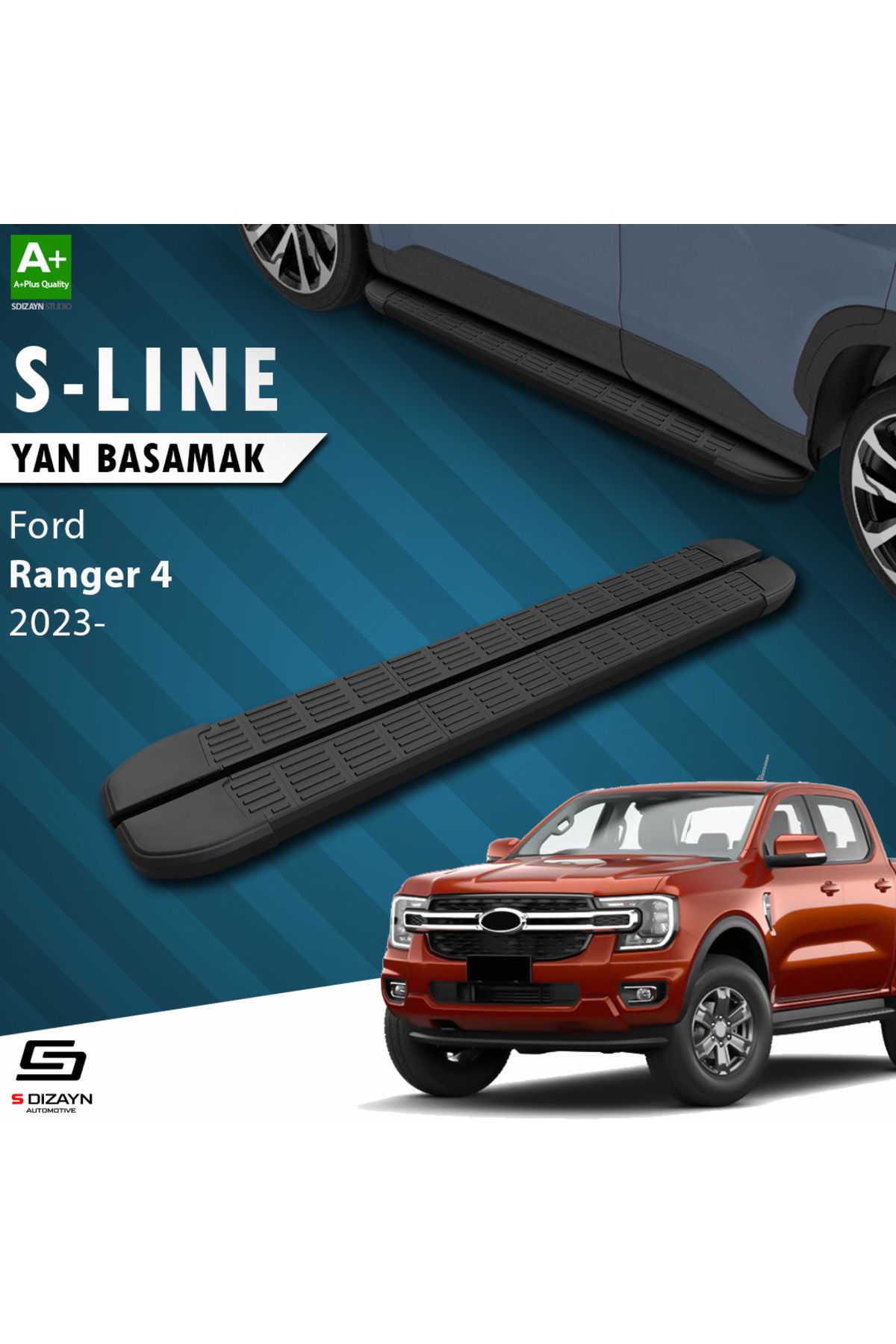 Life Tuning S-Dizayn Ford Ranger 4 S-Line Siyah Yan Basamak 203 Cm 2023 Üzeri A+ Kalite