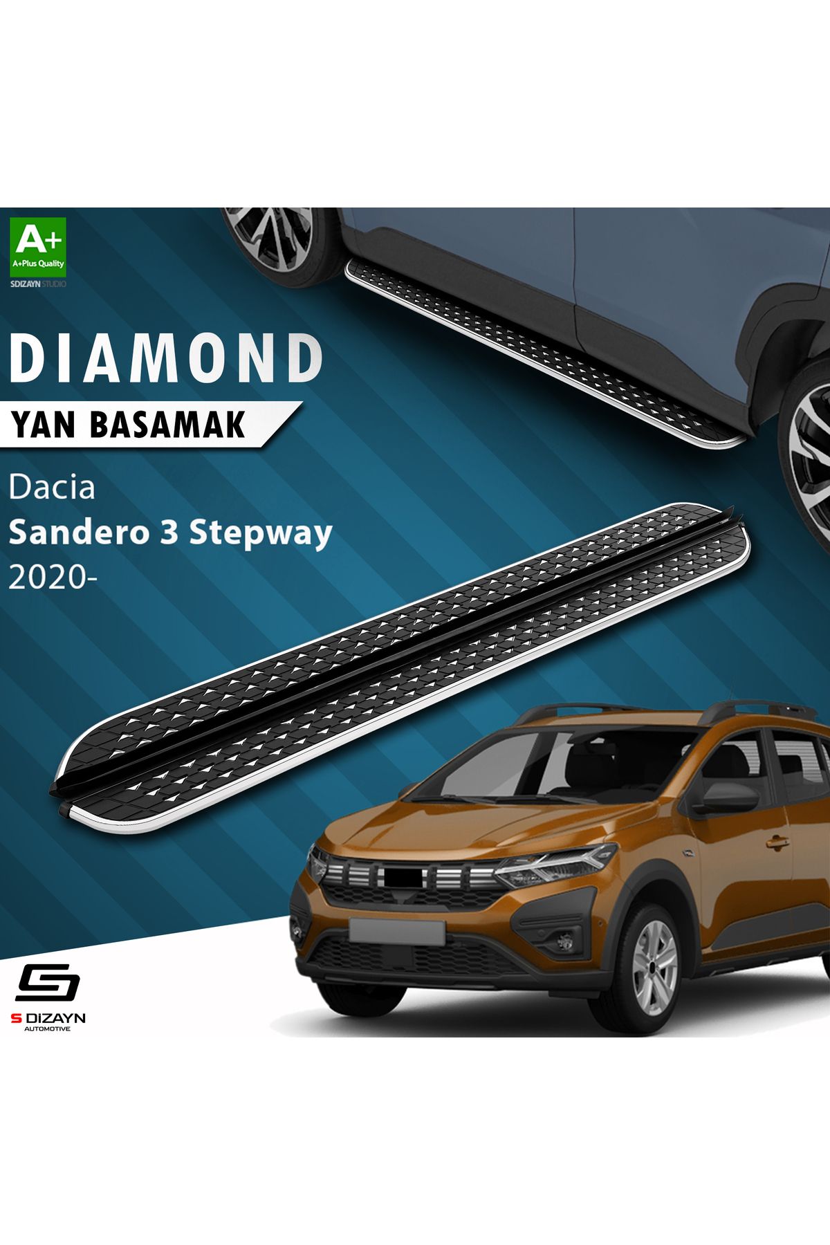 Life Tuning S-Dizayn Dacia Sandero 3 Stepway Diamond Krom Yan Basamak 183 Cm 2020 Üzeri A+ Kalite