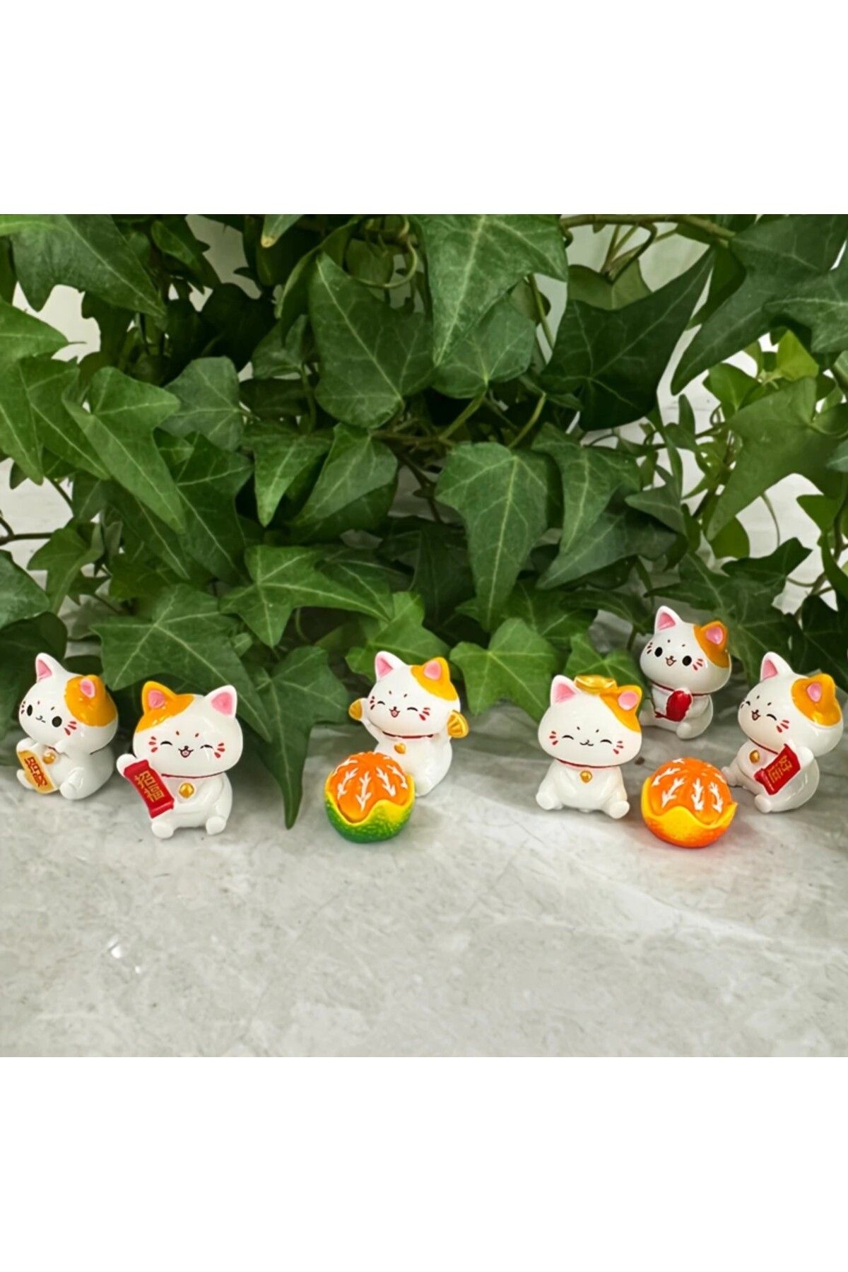 esdekor 6 Parça Şanslı Kedi Figürleri Seti - Yeni Yıl İçin Minyatür Maneki
