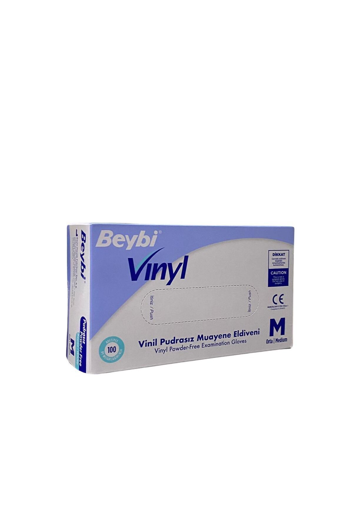 Beybi Vinil Pudrasız Muayene Eldiveni 100lü Paket M Beden