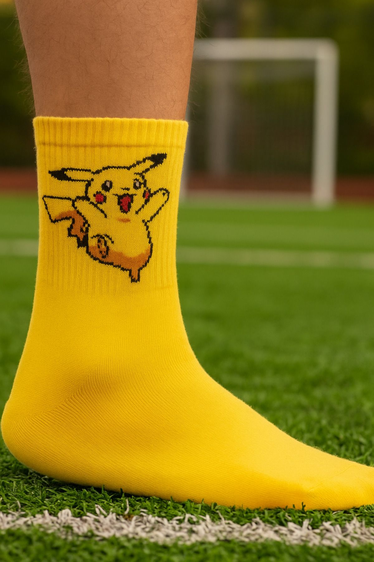 ÖZKAHRA TEKSTİL Zıplayan Pokemon Desenli Sarı Çorap - Eğlence Ayağında