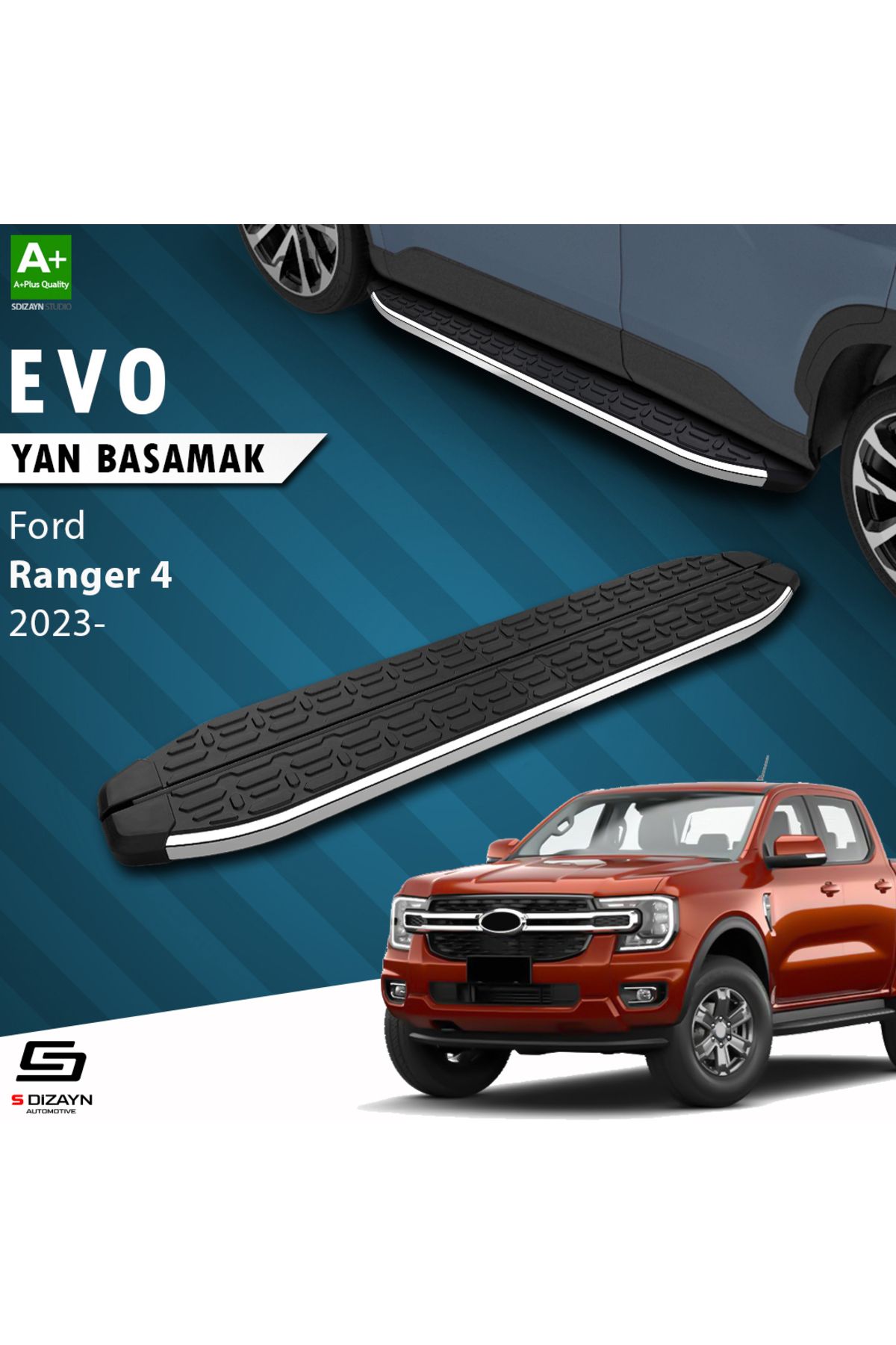 Life Tuning S-Dizayn Ford Ranger 4 Evo Krom Yan Basamak 203 Cm 2023 Üzeri A+ Kalite