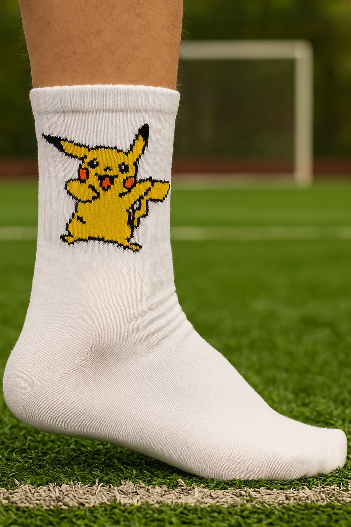 ÖZKAHRA TEKSTİL Tatlı Pikachu Figürlü Beyaz Çorap – Anime Tarzını Yansıt!