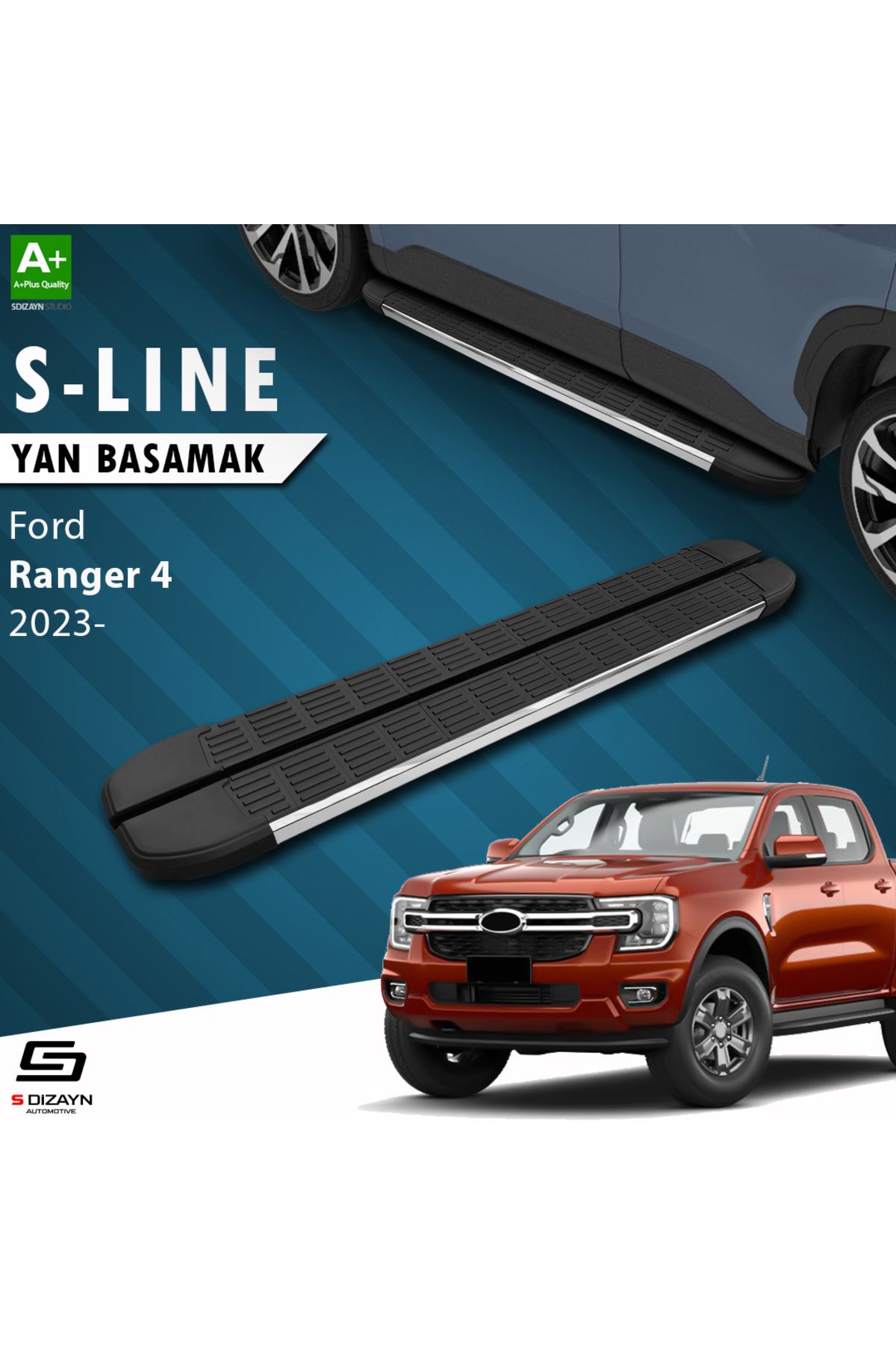 Life Tuning S-Dizayn Ford Ranger 4 S-Line Krom Yan Basamak 203 Cm 2023 Üzeri A+ Kalite