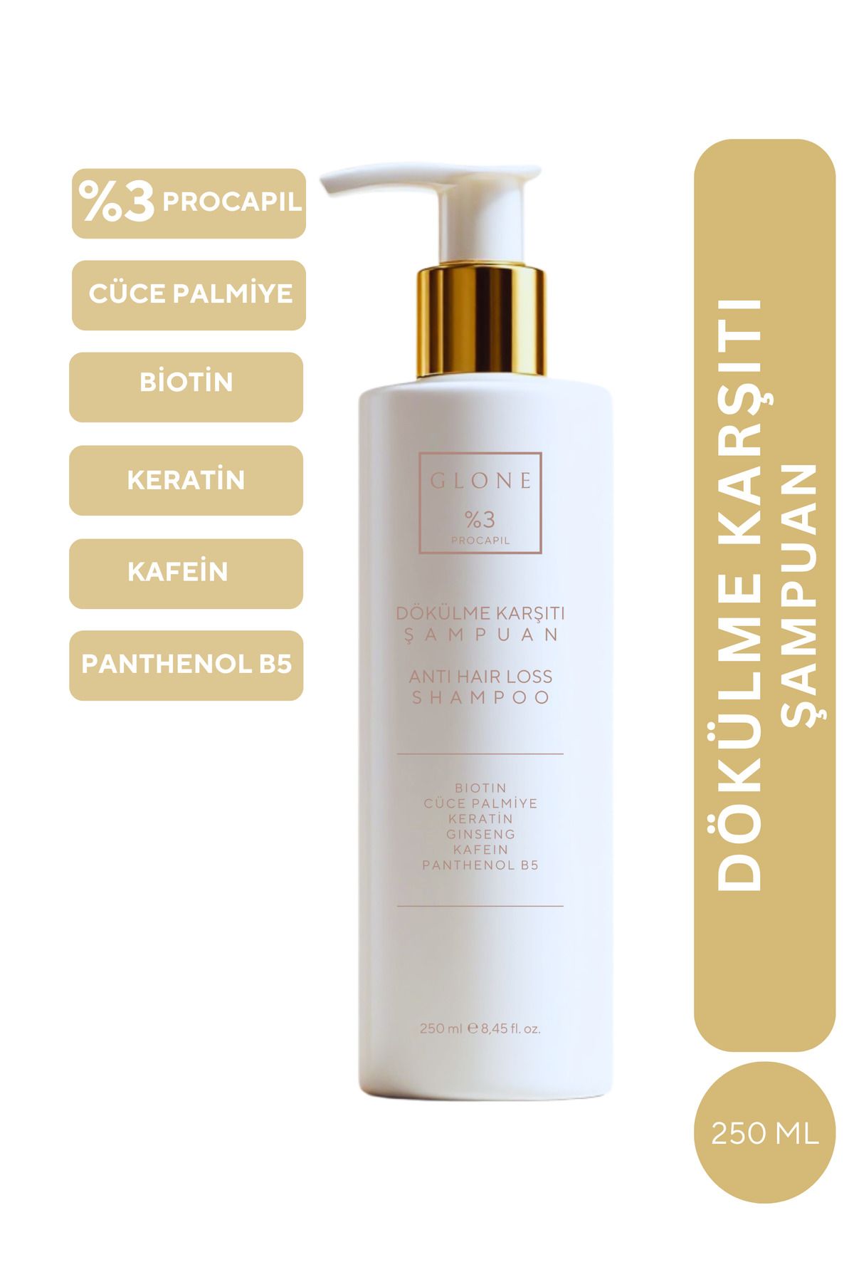 GLONE %3 Procapil Dökülme Karşıtı Şampuan 250ml – Biotinli, Keratinli, Ginseng & Kafein İçerikli