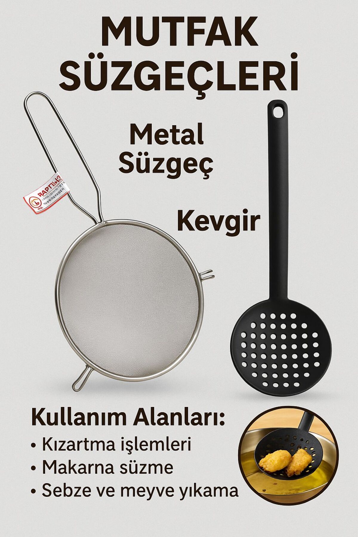 Kelepir Fırsatlar Paslanmaz Çelik Süzgeç + Uzun Saplı Delikli Kevgir Seti (2’li)