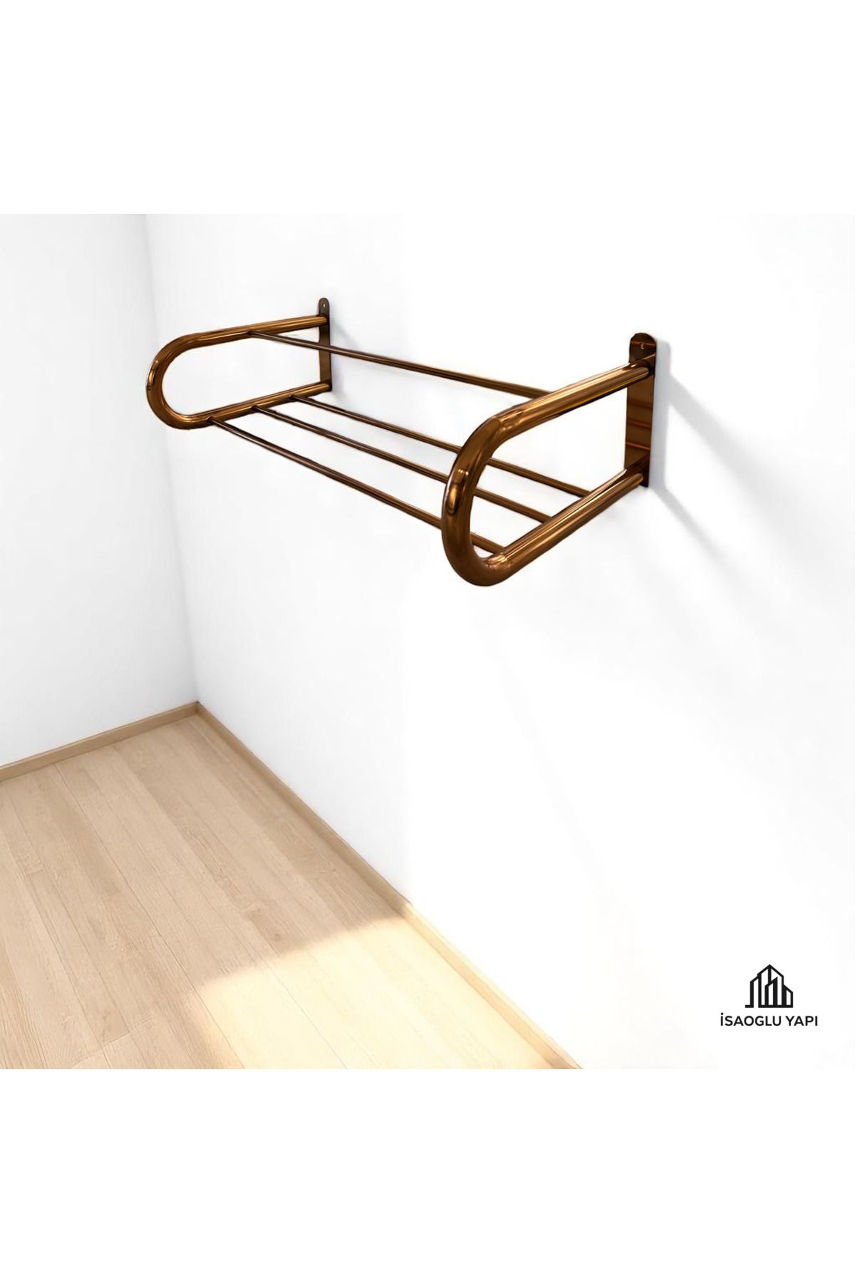 İSAOĞLU YAPI Bakır Banyo Havluluk Otel Tipi Raf Havluluk Bronz Renk Premium Banyo Havluluk