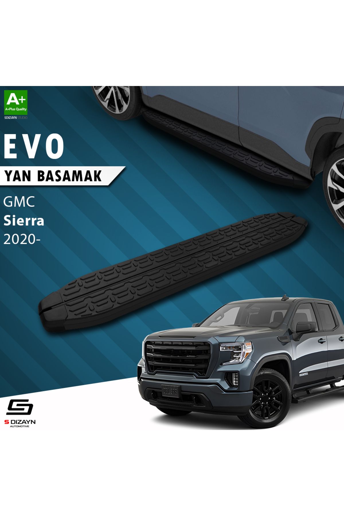 Life Tuning S-Dizayn GMC Sierra 5 Uzun Şase Evo Siyah Yan Basamak 253 Cm 2020 Üzeri A+ Kalite